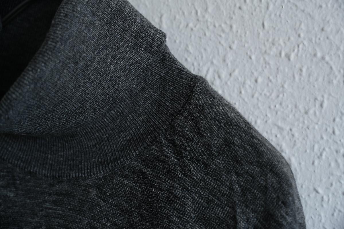 リネンニット タートルネック長袖二重プルオーバー｜メンズ｜チャコール