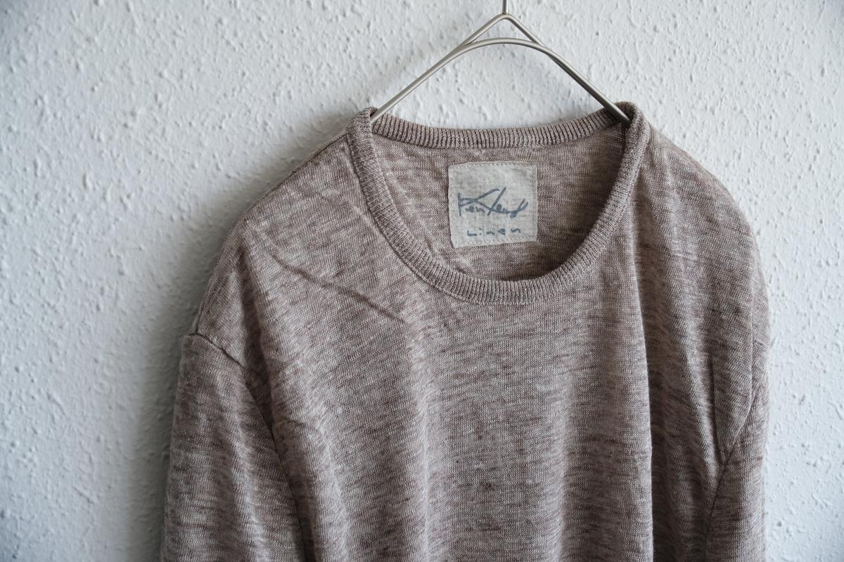 リネンニット 長袖二重プルオーバー｜メンズ｜Mブラウン