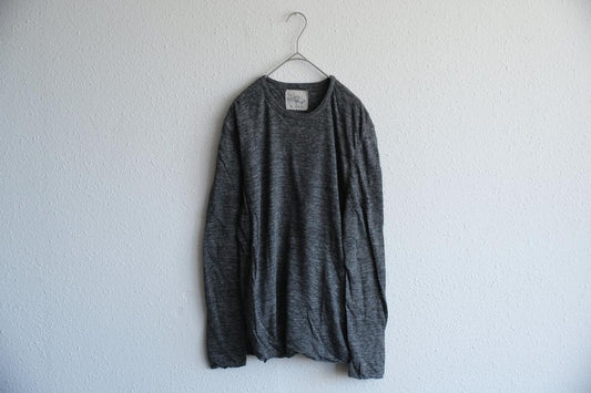 リネンニット 長袖二重プルオーバー|メンズ|チャコール