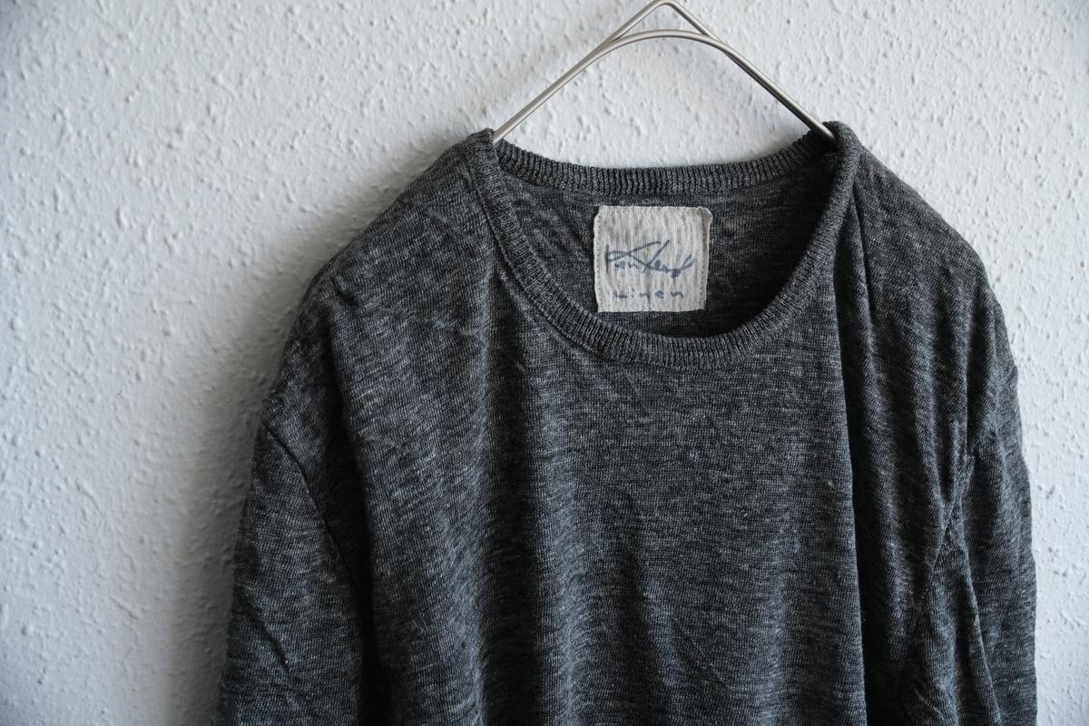 リネンニット 長袖二重プルオーバー｜メンズ｜チャコール