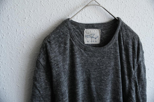 リネンニット 長袖二重プルオーバー|メンズ|チャコール