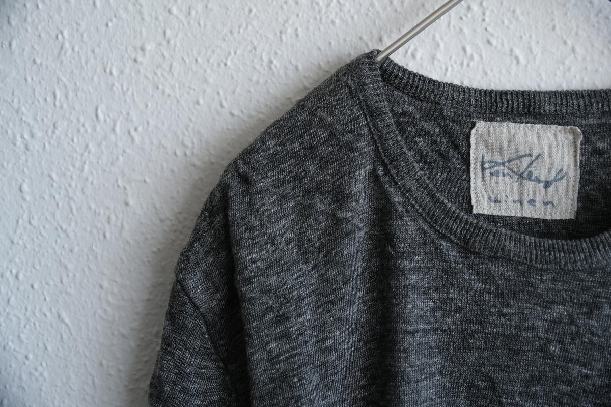 リネンニット 長袖二重プルオーバー｜メンズ｜チャコール