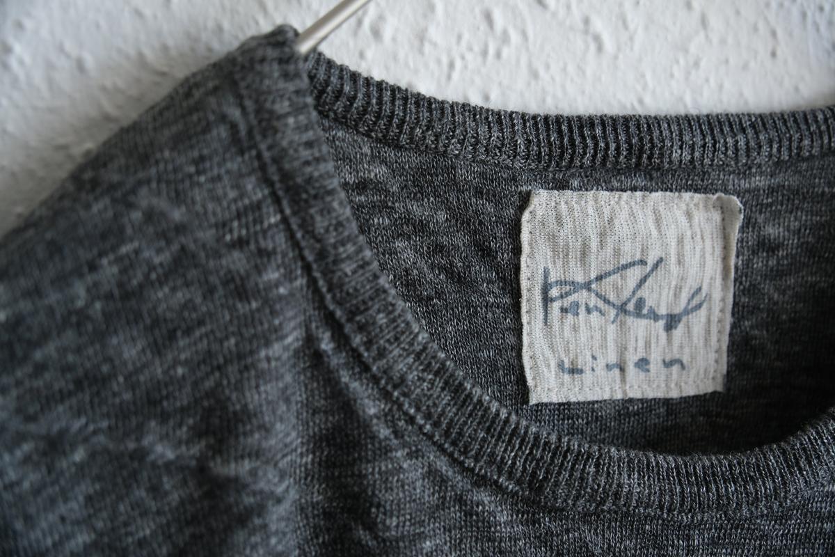 リネンニット 長袖二重プルオーバー｜メンズ｜チャコール