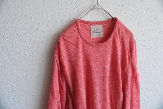 リネンニット 長袖二重プルオーバー｜メンズ｜レッド