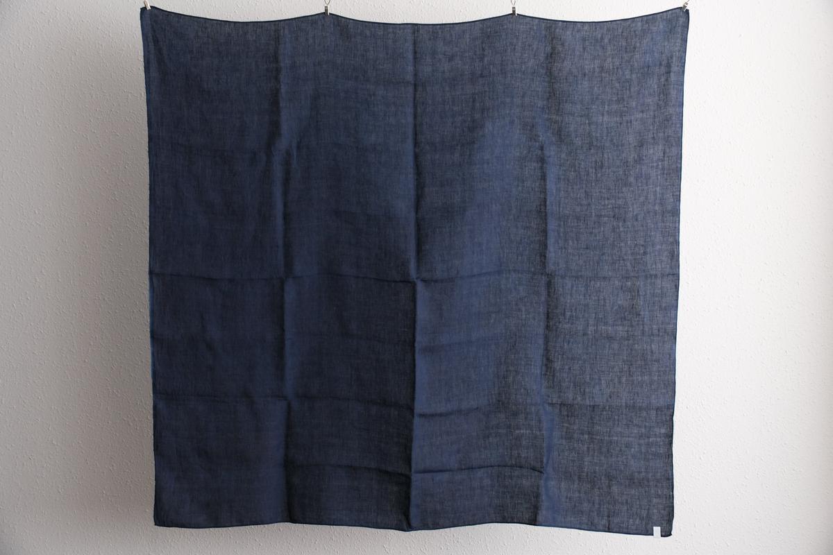 本藍染め麻風呂敷 大（無地） オーガニックリネン・シャトル織機