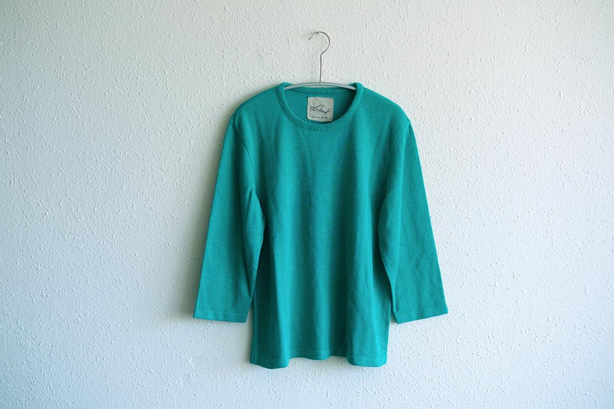 リネンニット 7分袖プルオーバー｜レディース｜ショットグリーン