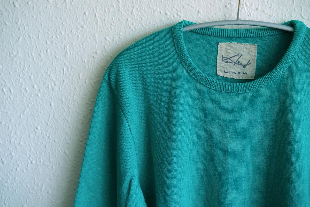 リネンニット 7分袖プルオーバー｜レディース｜ショットグリーン