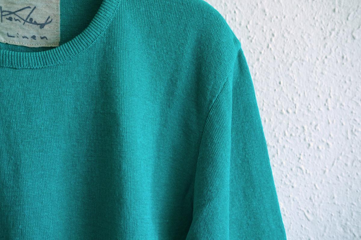 リネンニット 7分袖プルオーバー｜レディース｜ショットグリーン