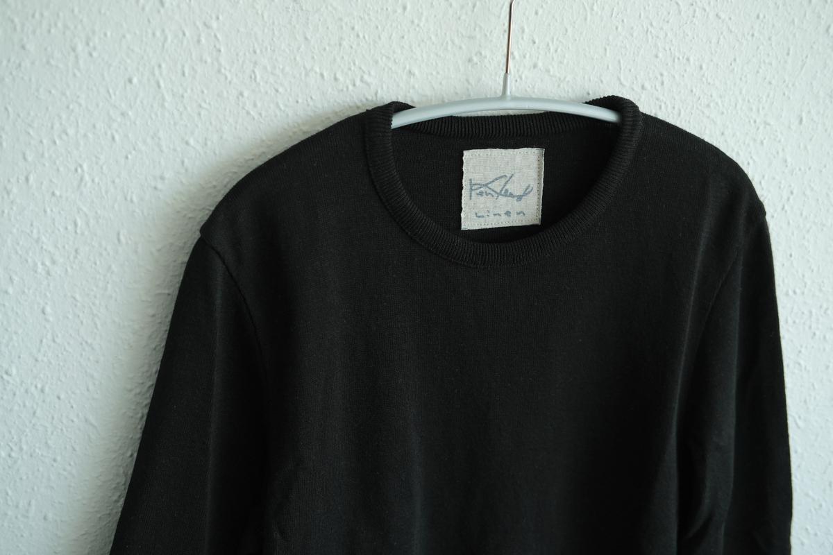 リネンニット 7分袖プルオーバー｜レディース｜黒