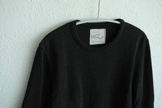 リネンニット 7分袖プルオーバー｜レディース｜黒