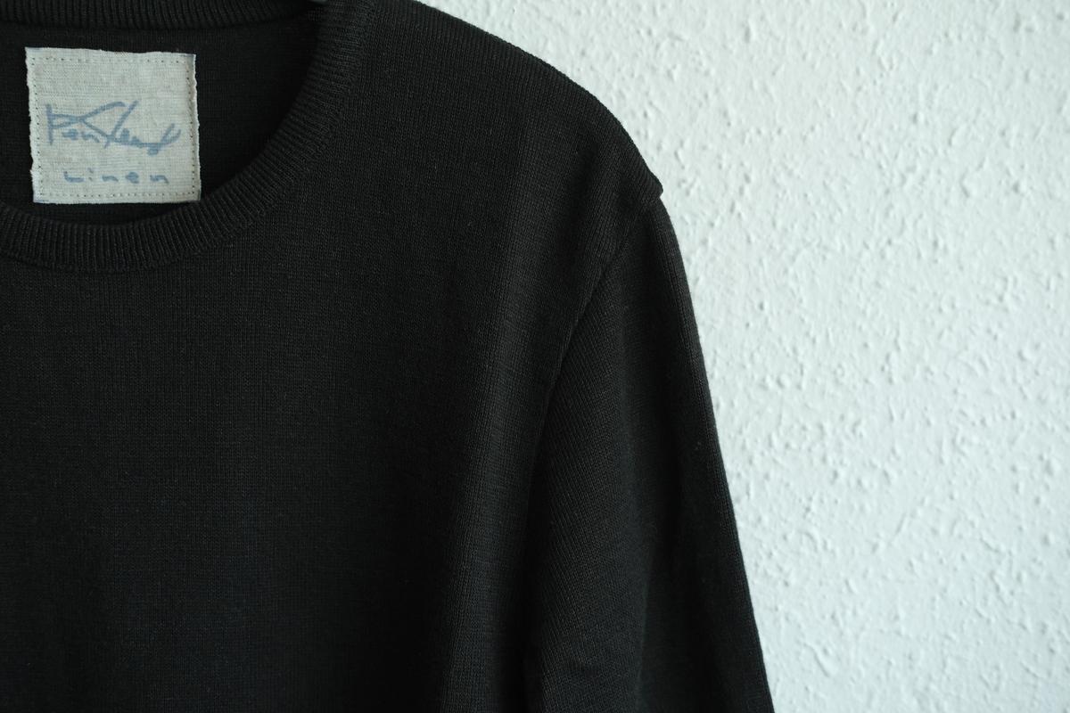 リネンニット 7分袖プルオーバー｜レディース｜黒