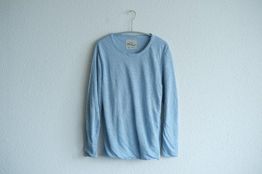 リネンニット 長袖二重プルオーバー|レディース|アクアブルー