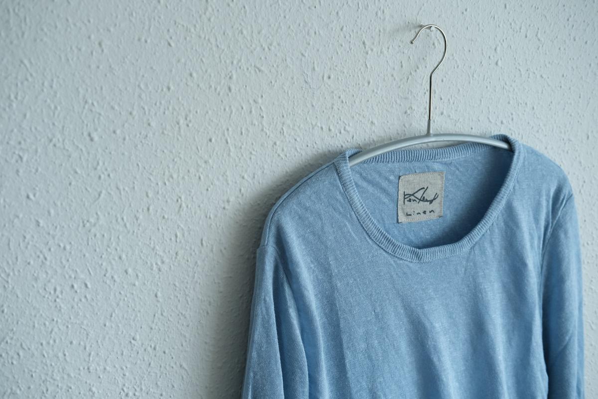 リネンニット 長袖二重プルオーバー｜レディース｜アクアブルー