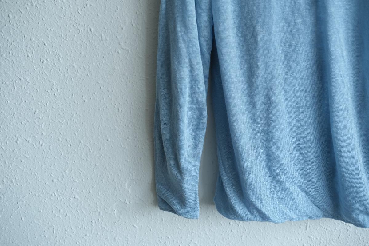 リネンニット 長袖二重プルオーバー｜レディース｜アクアブルー