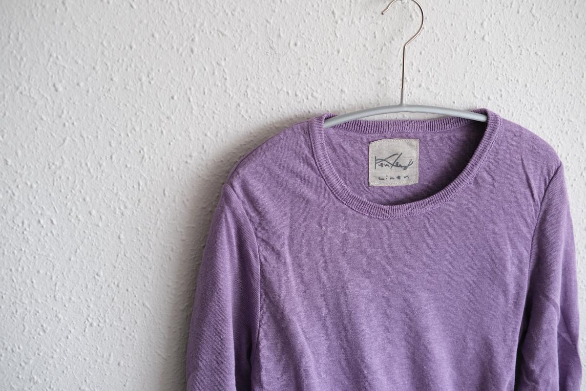 リネンニット 長袖二重プルオーバー｜レディース｜パープル