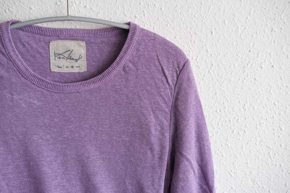 リネンニット 長袖二重プルオーバー｜レディース｜パープル