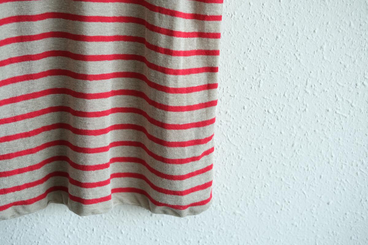 リネンニットボーダー半袖プルオーバー｜メンズ｜生成×レッド