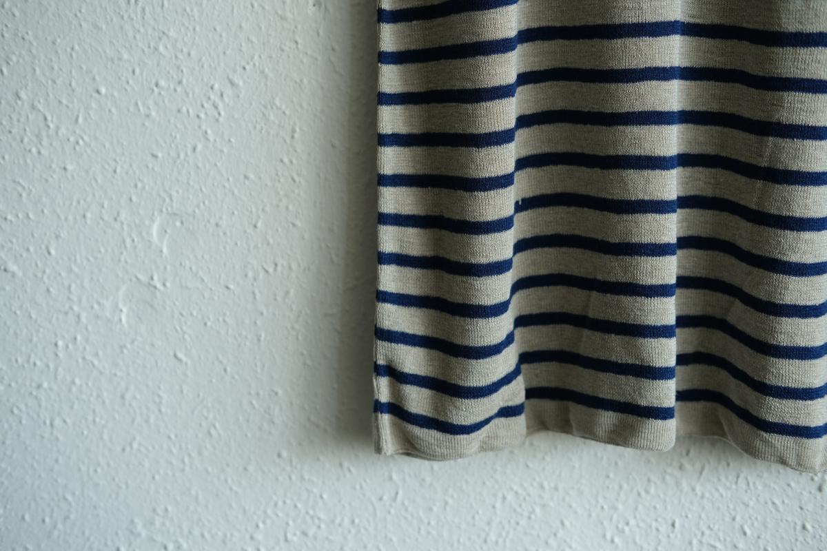 リネンニットボーダー半袖プルオーバー｜メンズ｜生成×ネイビー