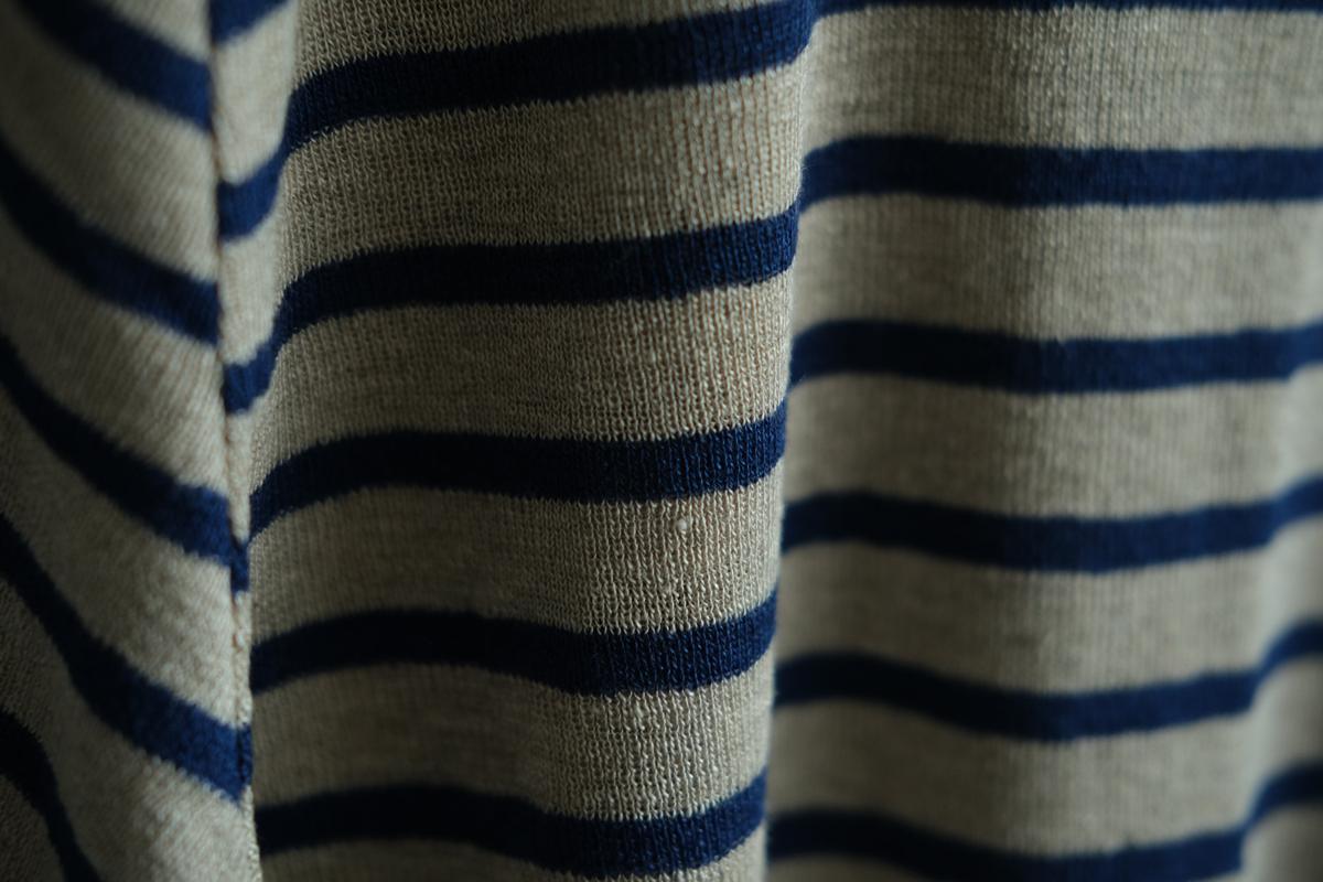 リネンニットボーダー半袖プルオーバー｜メンズ｜生成×ネイビー
