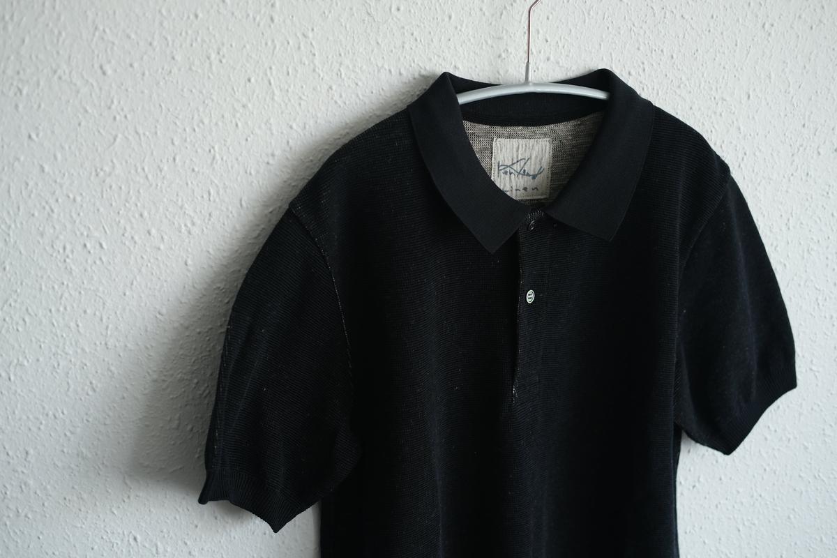 コットンリネンニット半袖ポロシャツ｜メンズ｜黒
