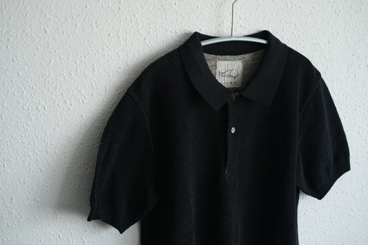 コットンリネンニット半袖ポロシャツ｜メンズ｜黒