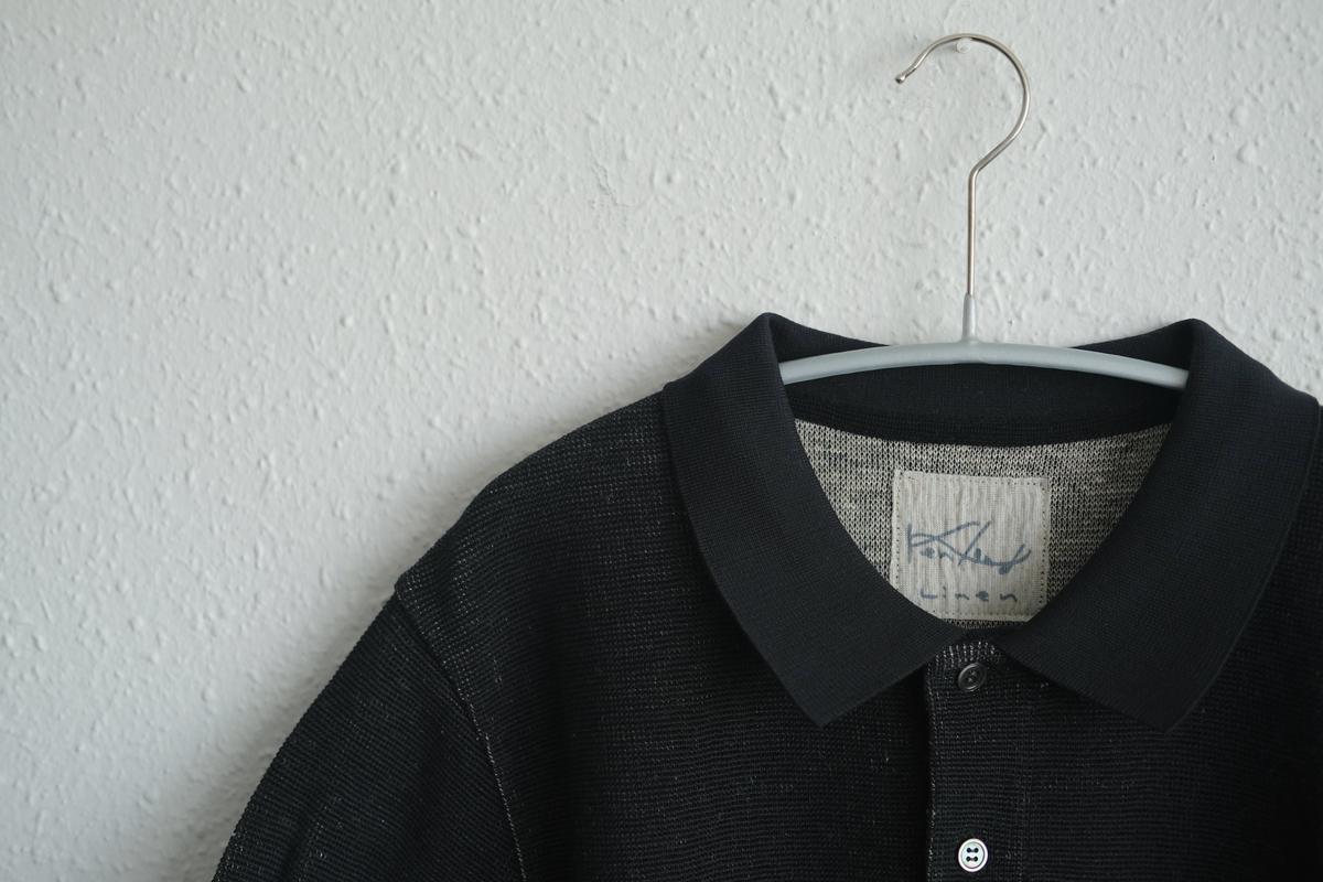 コットンリネンニット半袖ポロシャツ｜メンズ｜黒