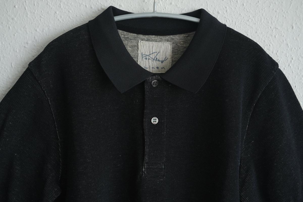 コットンリネンニット半袖ポロシャツ｜メンズ｜黒