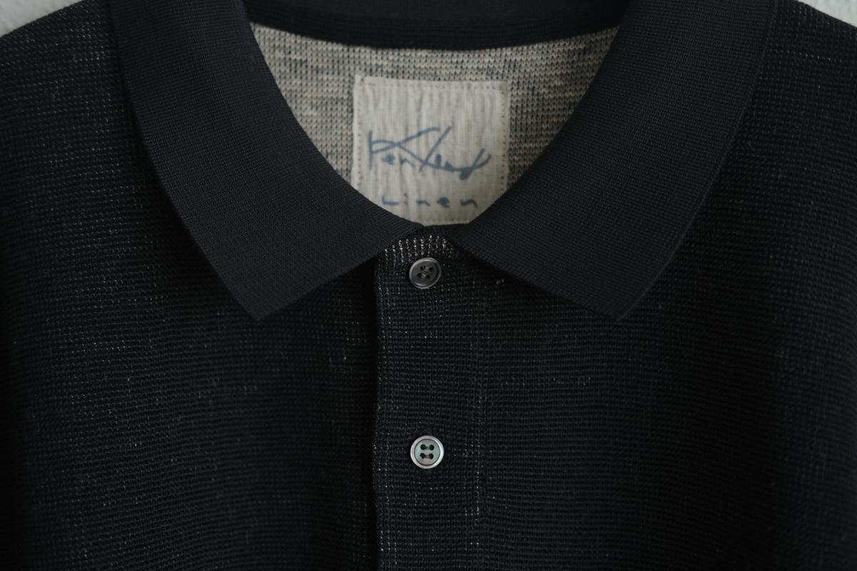 コットンリネンニット半袖ポロシャツ｜メンズ｜黒