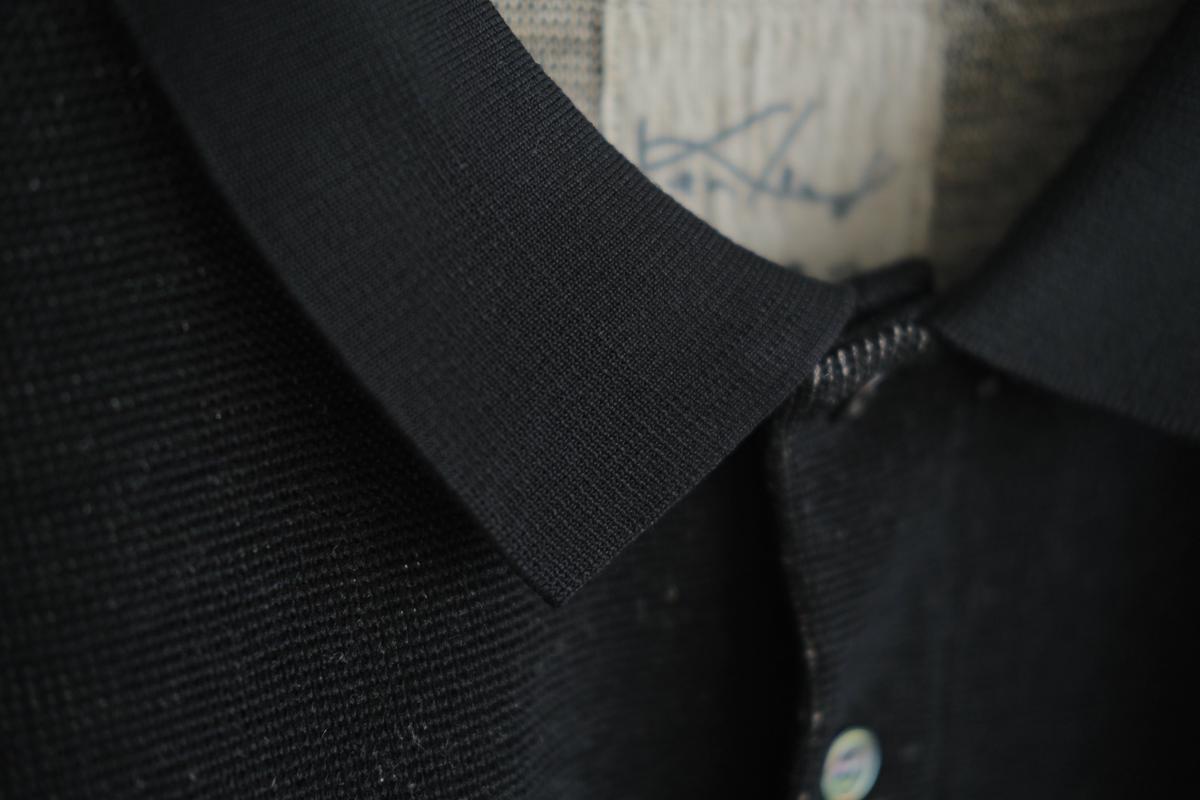 コットンリネンニット半袖ポロシャツ｜メンズ｜黒