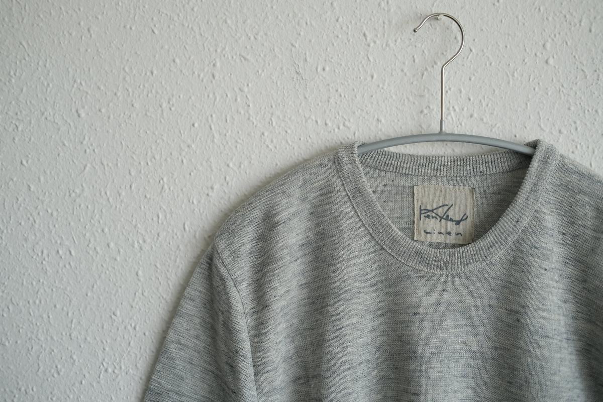 リネンニット半袖プルオーバー｜メンズ｜ライトグレー