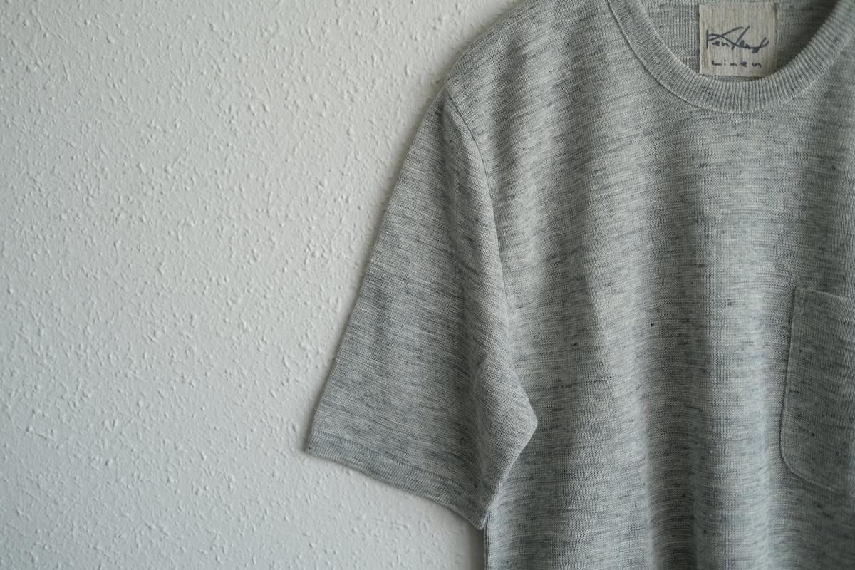 リネンニット半袖プルオーバー｜メンズ｜ライトグレー