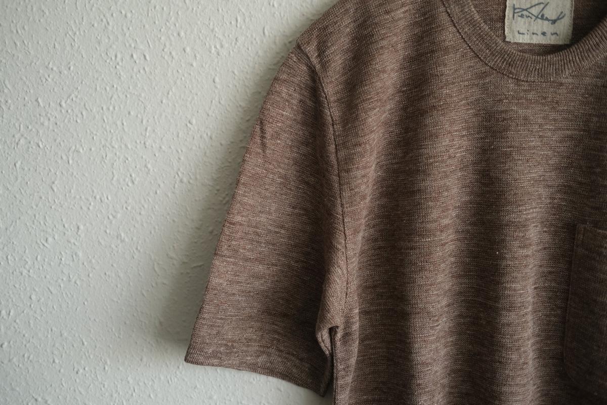リネンニット半袖プルオーバー｜メンズ｜ダークブラウン