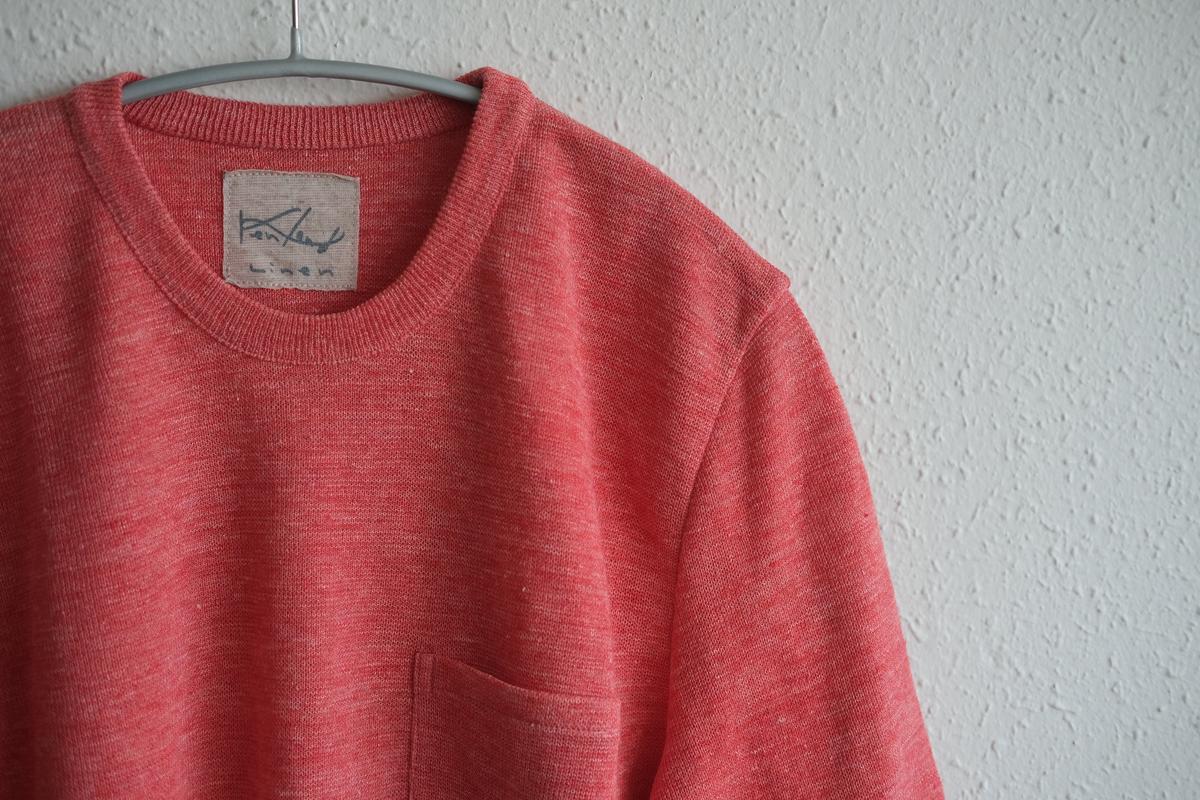 リネンニット半袖プルオーバー｜メンズ｜レッド