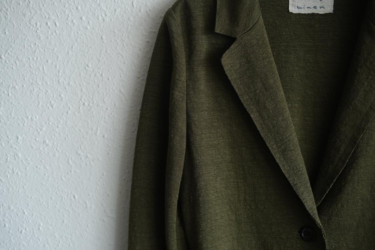 リネンニット ジャケット｜レディース｜モスグリーン