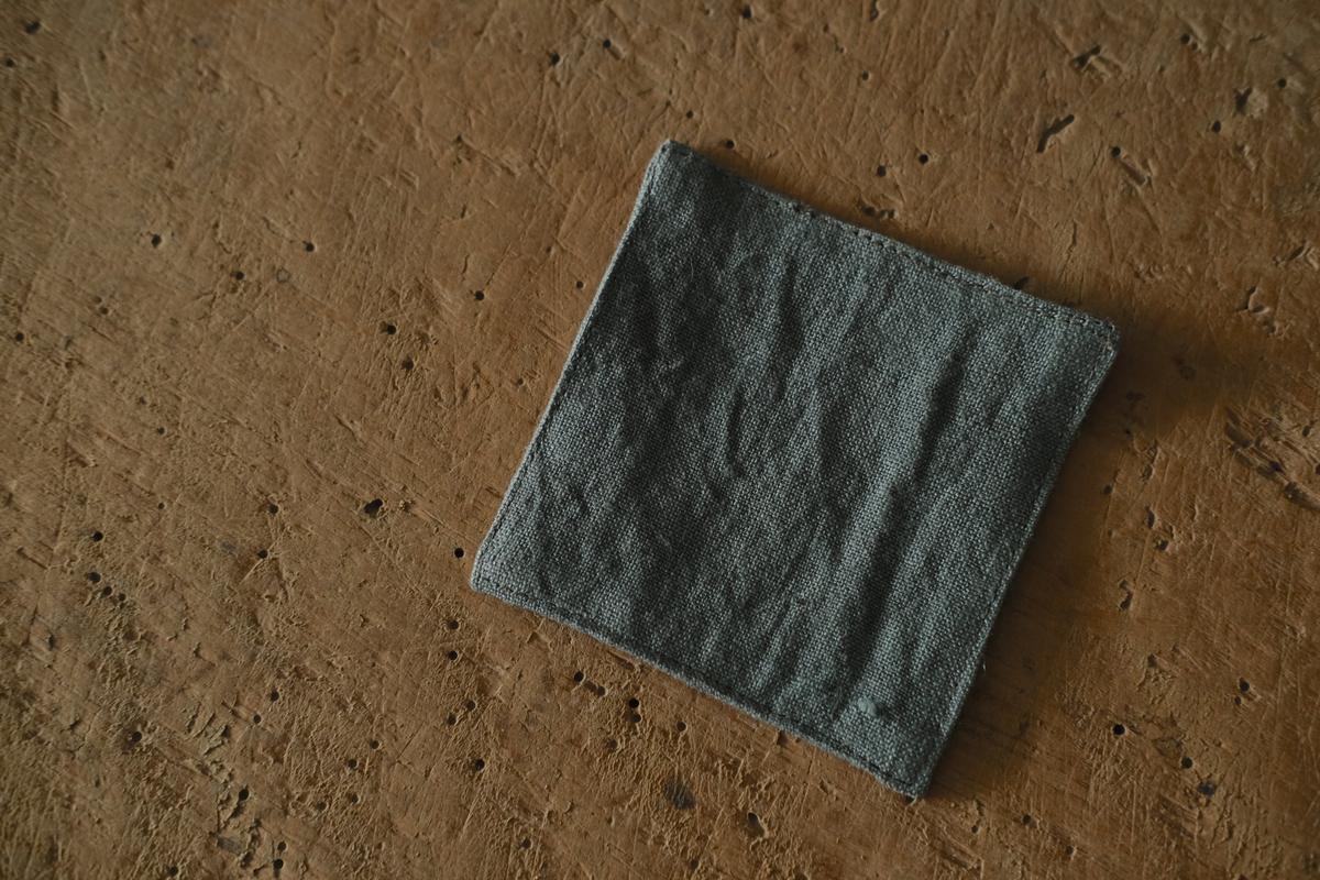 リネンコースター 8.3×8.3cm｜中厚地・カーキ