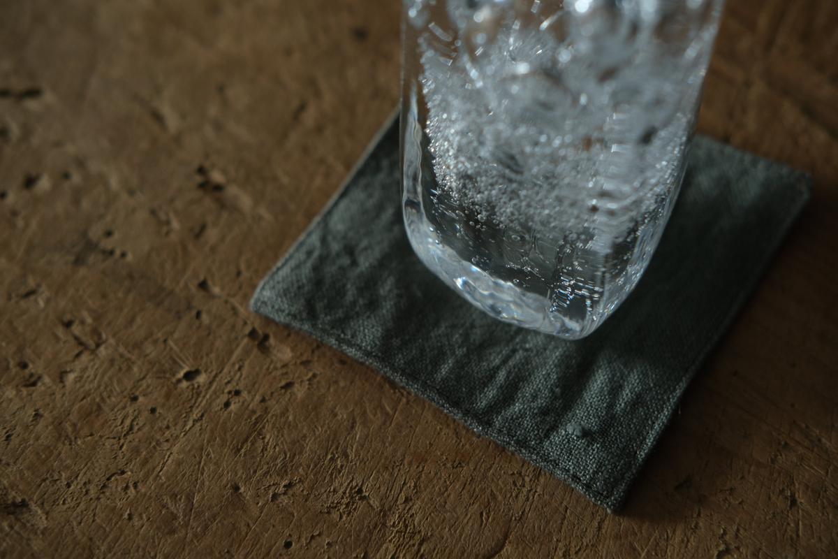 リネンコースター 8.3×8.3cm｜中厚地・カーキ