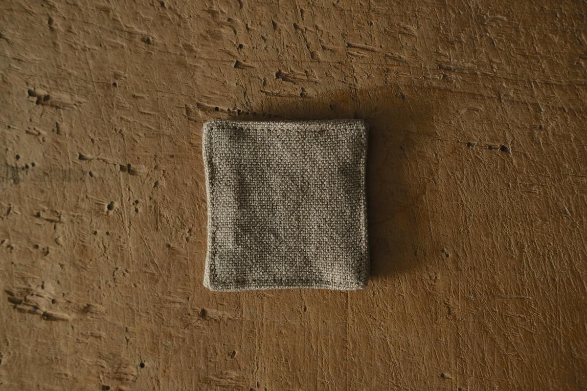 リネンコースター 6×6cm｜厚地・サンドベージュ