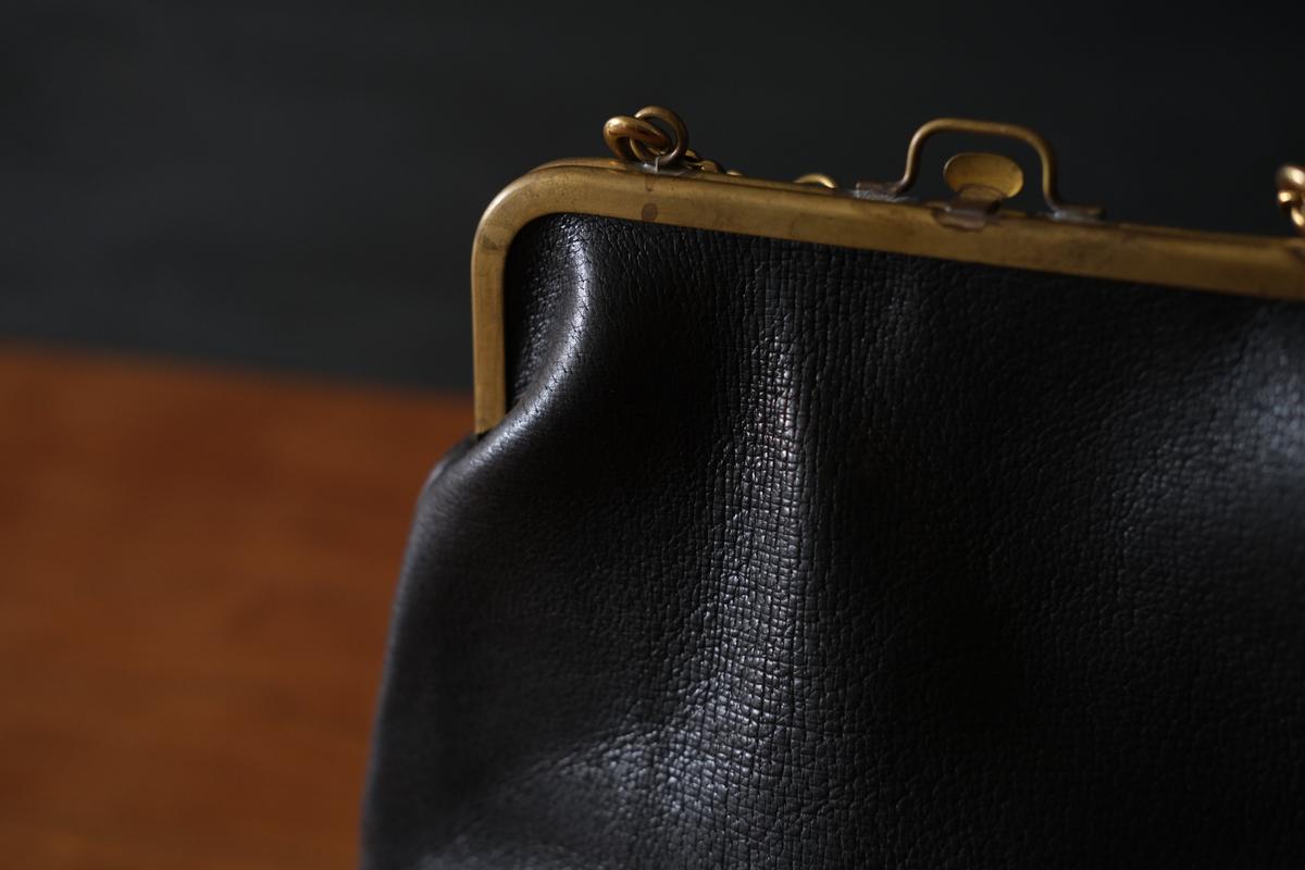 frame porch SHO-61 ＜豚革 黒＞ マスタードストライプ裏地