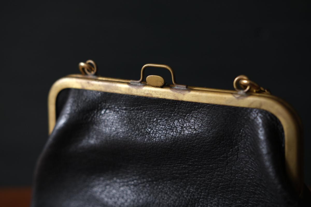 frame porch SHO-61 ＜豚革 黒＞ マスタードストライプ裏地