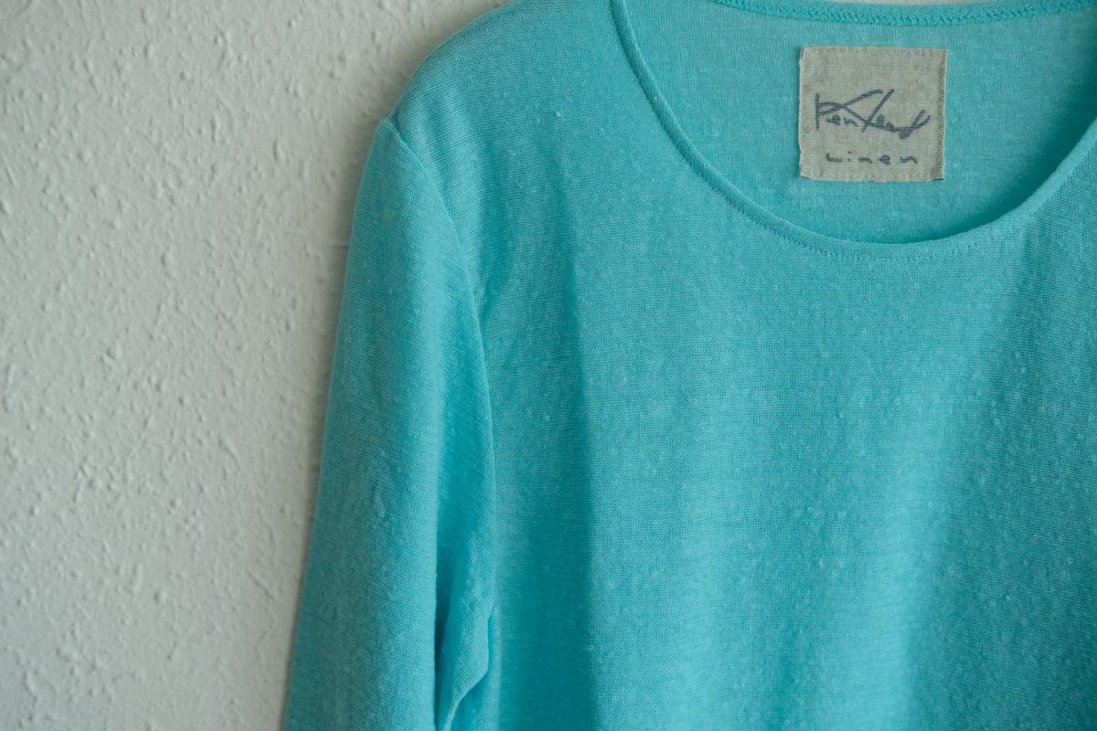 リネンコットンアンダーウェア7分袖｜レディース｜アイスブルー