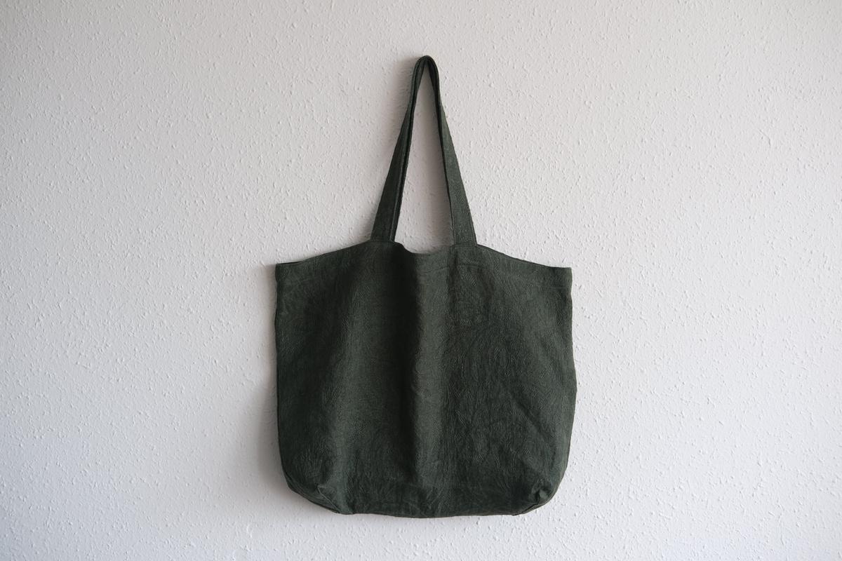 リネンジャガード織トートバッグ｜ペイズリー モスグリーン