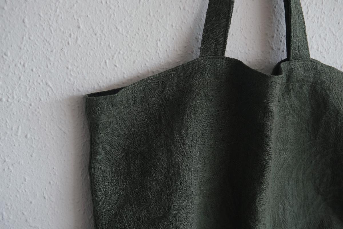 リネンジャガード織トートバッグ｜ペイズリー モスグリーン