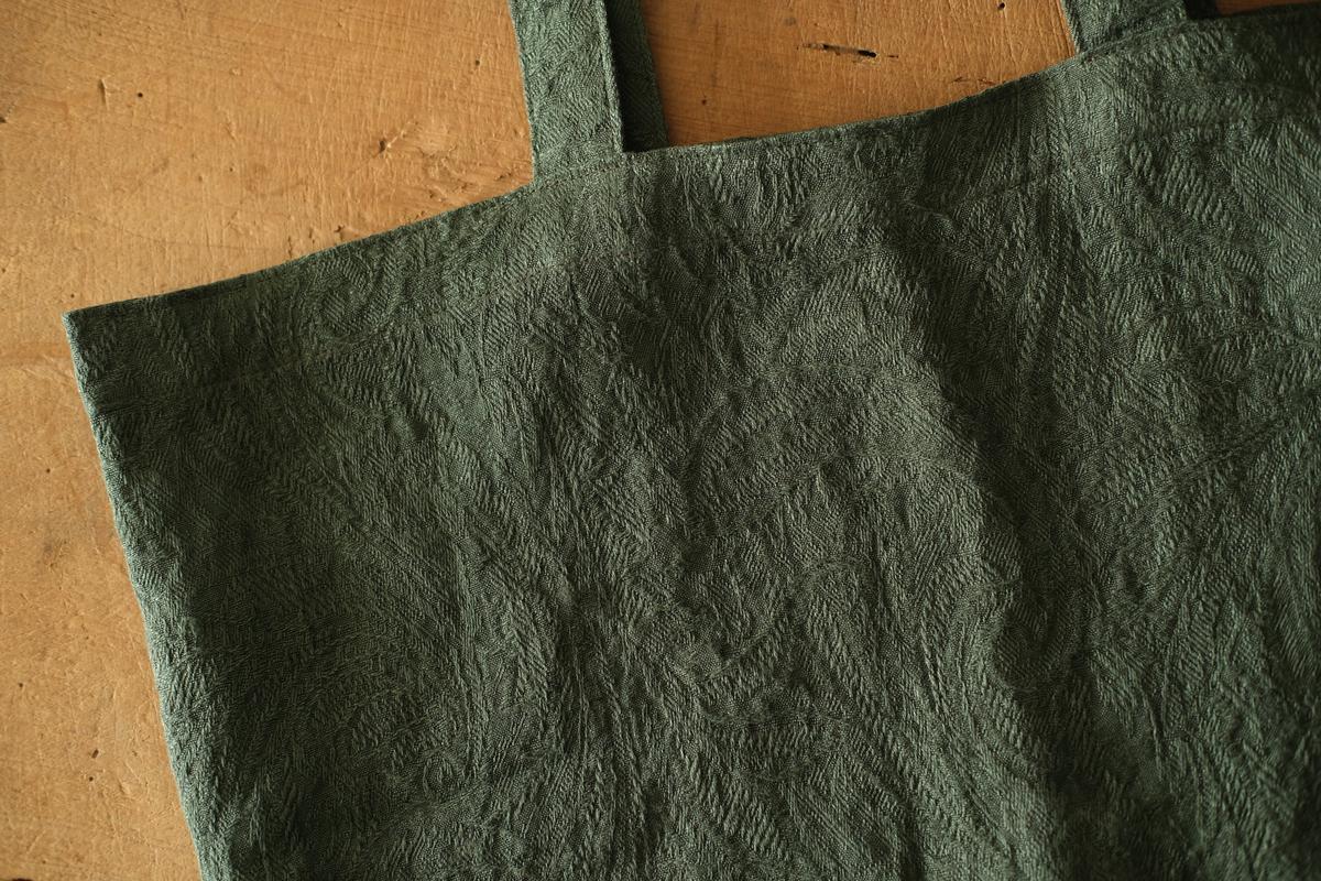 リネンジャガード織トートバッグ｜ペイズリー モスグリーン