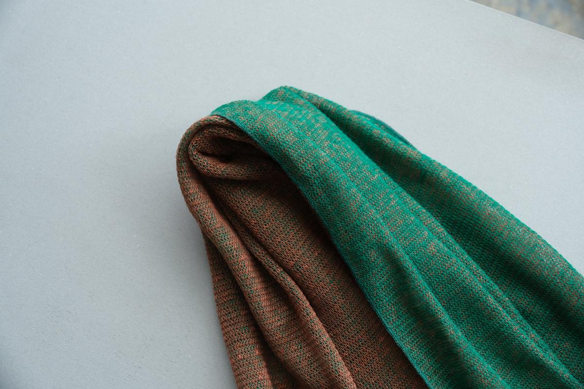 リネンニットストール｜グリーン×プラリーヌ