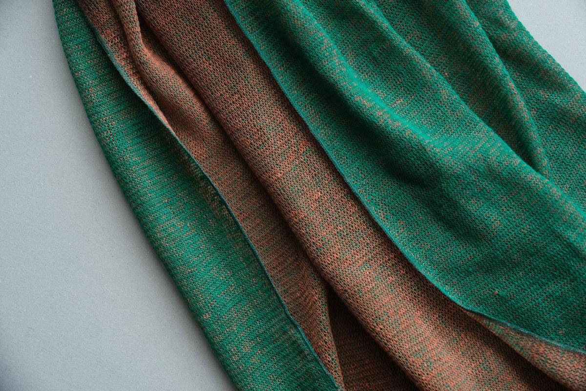 リネンニットストール｜グリーン×プラリーヌ