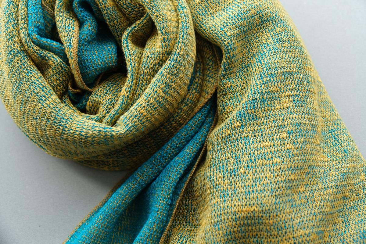 リネンニットストール｜シェル×ピーコックブルー