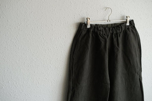 MITTAN / 亜麻苧麻ワイドパンツ 濃緑 PT-92 / unisex