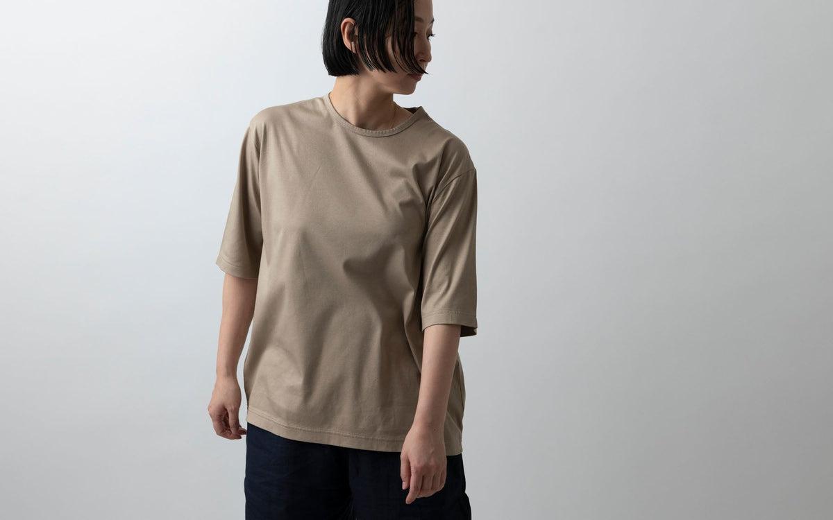 HANDROOM WOMEN'S クルーネック5分袖Tシャツ beige｜ladies