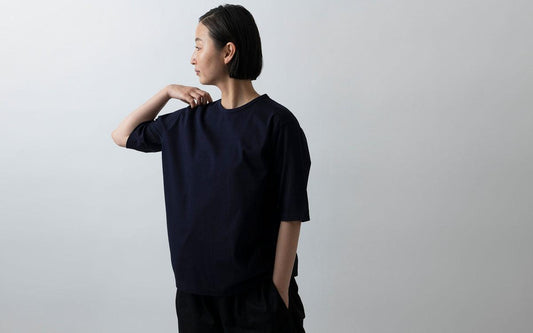 HANDROOM WOMEN'S クルーネック5分袖Tシャツ navy｜ladies
