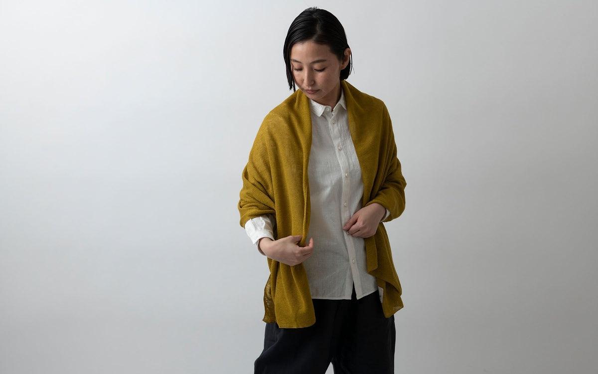 リネンニットストール｜ローズレッド×ベニフジ